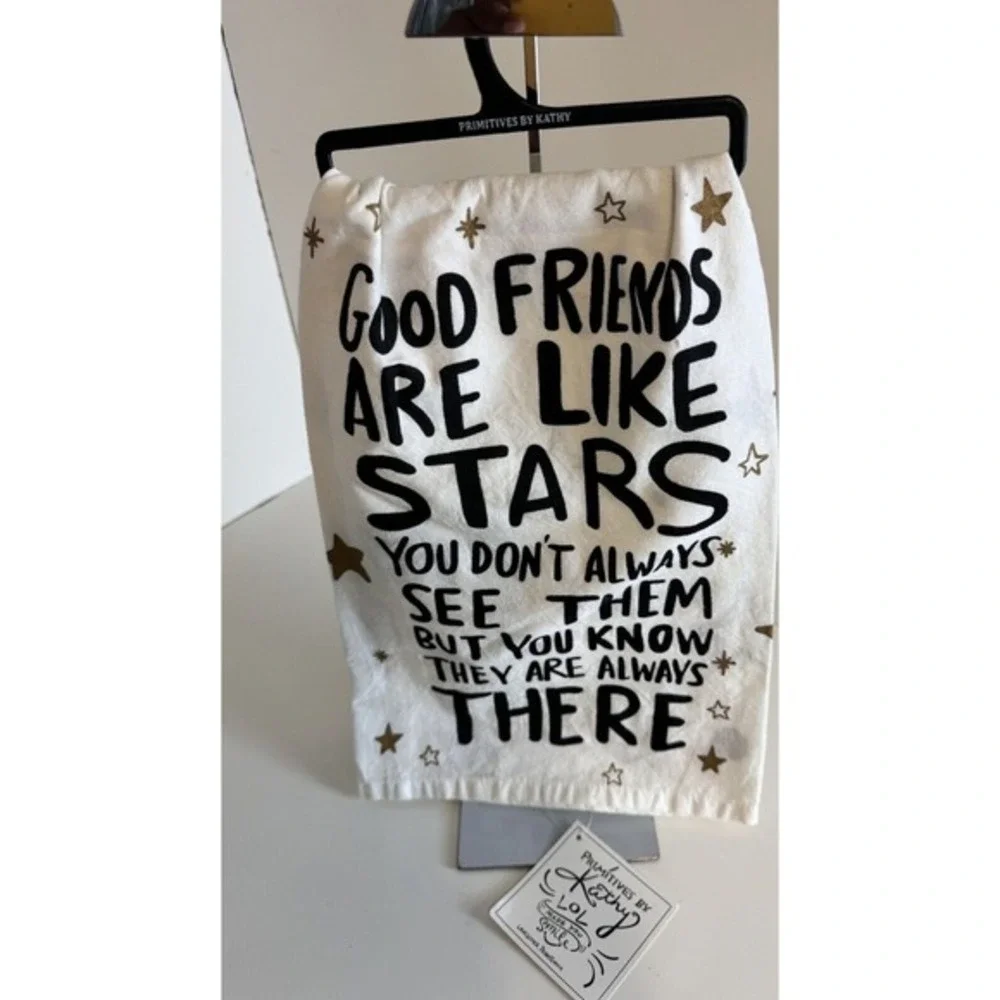 Primitives by Kathy LOL Good Friends‎ Like Stars Dish Towel White Gold NEW 48-11